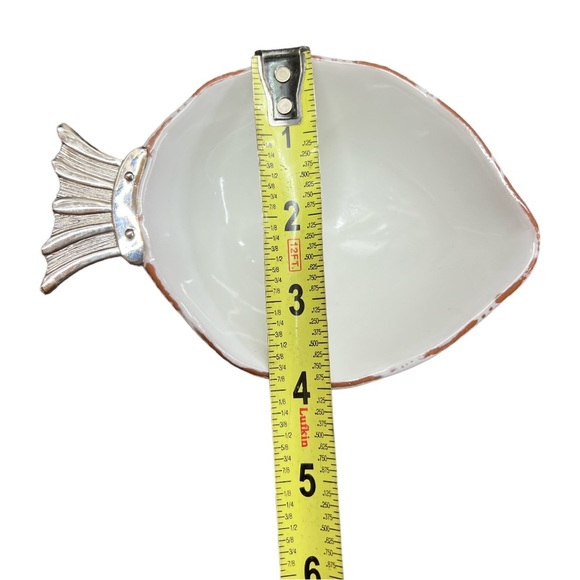 Mud Pie Sea Shell Line Terracotta FIGURAL FISH Dessert Dish Bowl w/Silver Tail - Picture 4 of 6